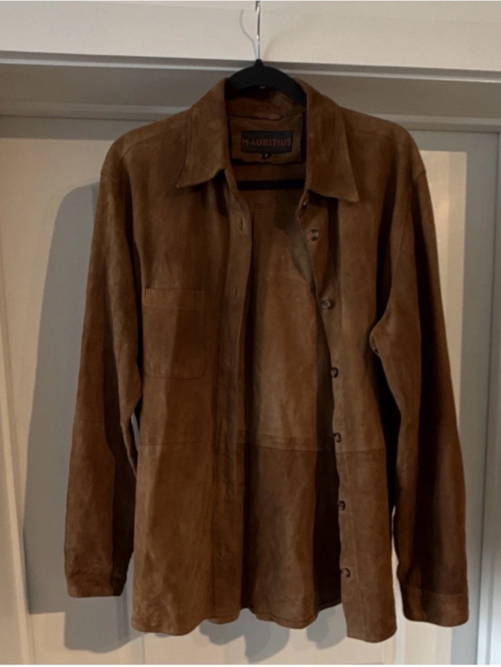 MAURITIUS Brown Suede Button-Up Shirt Men's Long Sleeve Size L